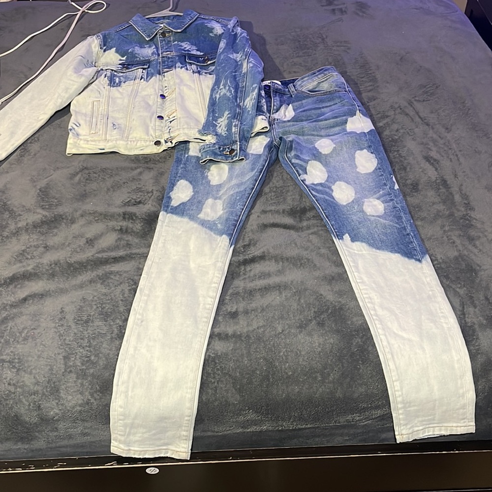 Fashion Nova bleached Jeans jacket with matching jeans